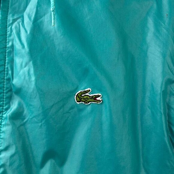VTG Izod Lacoste Men's S Turquoise Full Zip Hooded Windbreaker Alligator Jacket - Picture 11 of 12